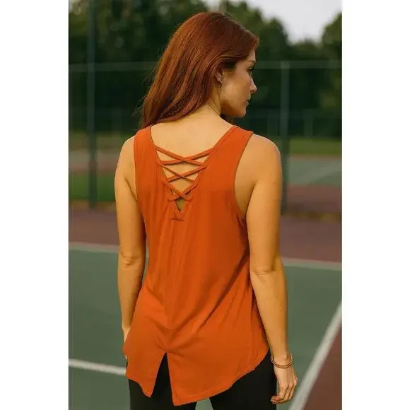 No Boundaries XL Tank Top Faith Dreamcatcher Graphic Boho Orange Crisscross Back - Picture 2 of 4
